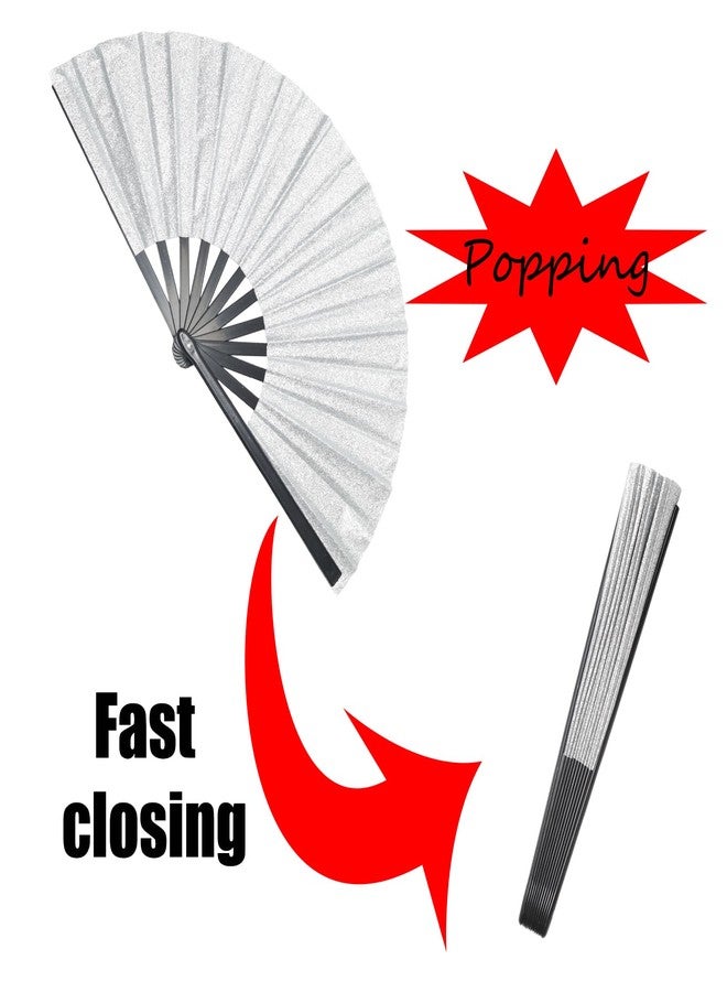 Wuyituart 13 Inch Large Foldable Rave Fan Silver Glitter Clacking Fans for Line Dancing Boots On The Ground Dance Decoration - Image 5